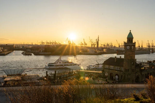 ship at bridge famous fish buns at landungsbrcken in Hamburg, germany