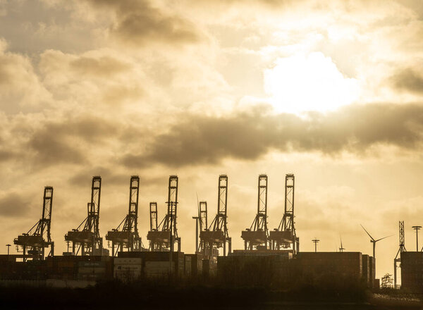 hamburg harbor cranes that look like giraffes, germany