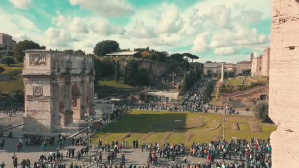 Vackra Skott Från Colosseum Till Palatine Hill Och Arch Constantine — Stockvideo