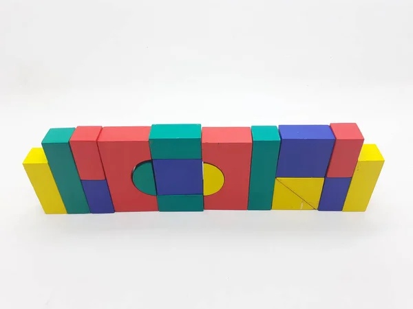 Artistique Fait Main Coloré Divers Blocs Construction Bois Jouets Pour — Photo