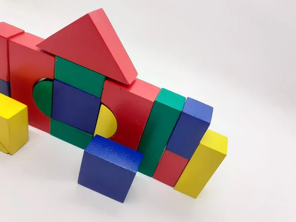 Konstnärlig Handgjorda Färgglada Olika Form Trä Building Block Kid Leksaker — Stockfoto