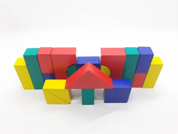 Artistic Handmade Colorful Various Shape Wooden Building Blocks Kid Toys — Stock Photo, Image