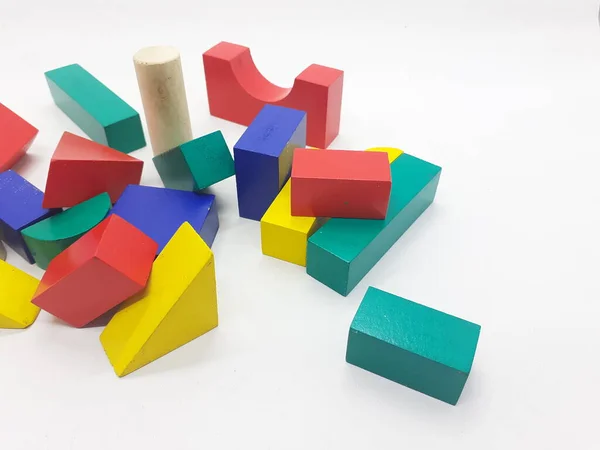 Artistique Fait Main Coloré Divers Blocs Construction Bois Jouets Pour — Photo