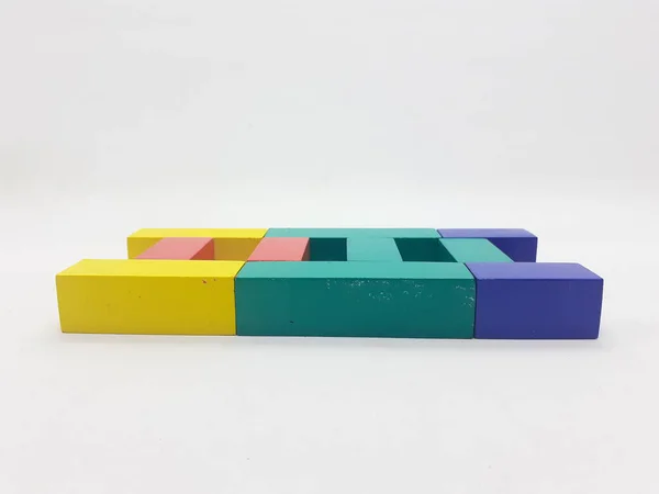 Artistique Fait Main Coloré Divers Blocs Construction Bois Jouets Pour — Photo