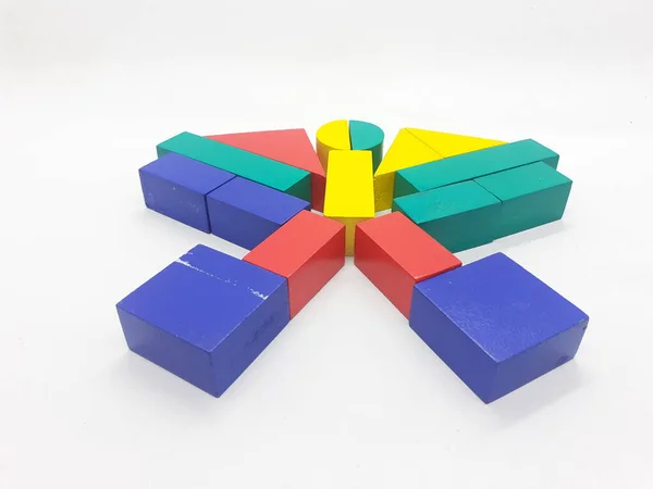 Művészeti Kézzel Készített Színes Különböző Formájú Faépítő Blokkok Kid Toys — Stock Fotó