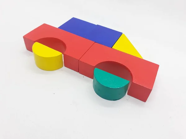 Künstlerische Handarbeit Bunt Verschiedene Form Holz Bausteine Kinderspielzeug Für Spiel — Stockfoto