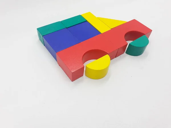 Artistique Fait Main Coloré Divers Blocs Construction Bois Jouets Pour — Photo