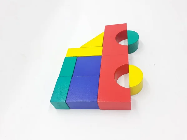 Artistique Fait Main Coloré Divers Blocs Construction Bois Jouets Pour — Photo