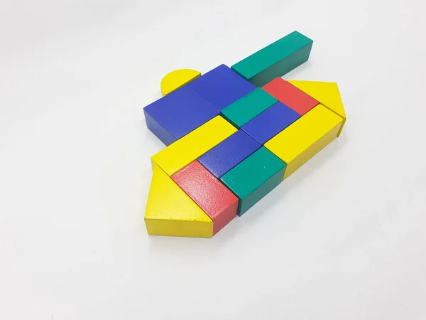 Artistique Fait Main Coloré Divers Blocs Construction Bois Jouets Pour — Photo