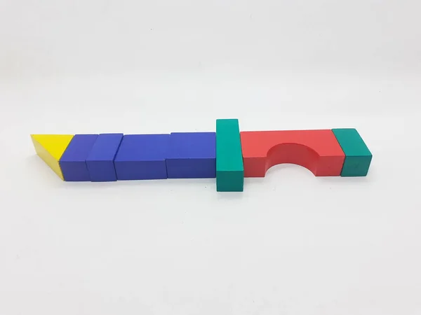 Künstlerische Handarbeit Bunt Verschiedene Form Holz Bausteine Kinderspielzeug Für Spiel — Stockfoto
