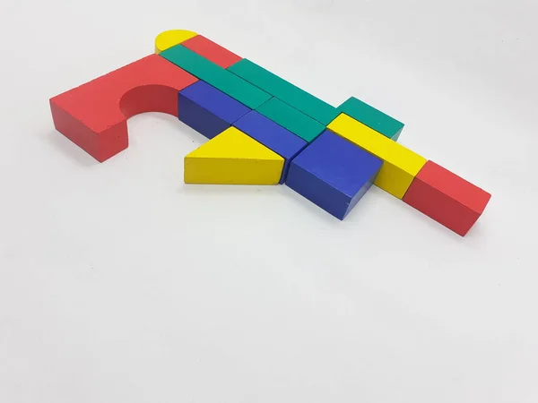 Artistique Fait Main Coloré Divers Blocs Construction Bois Jouets Pour — Photo