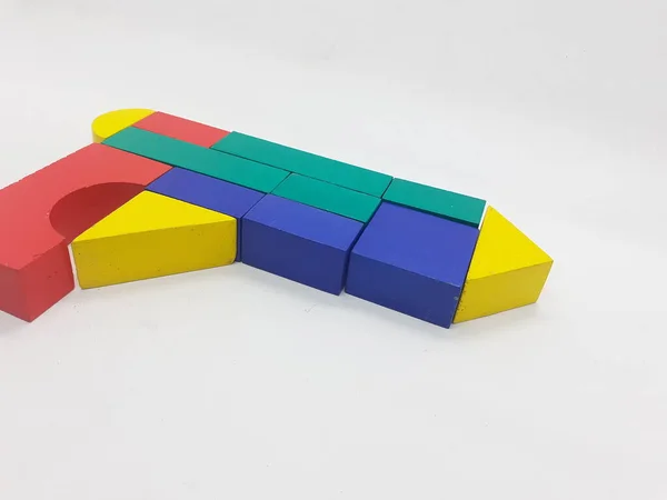Artystyczne Ręcznie Kolorowe Różne Kształty Drewniane Klocki Budowlane Zabawki Dla — Zdjęcie stockowe