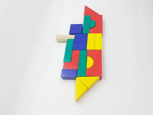 Artistique Fait Main Coloré Divers Blocs Construction Bois Jouets Pour — Photo