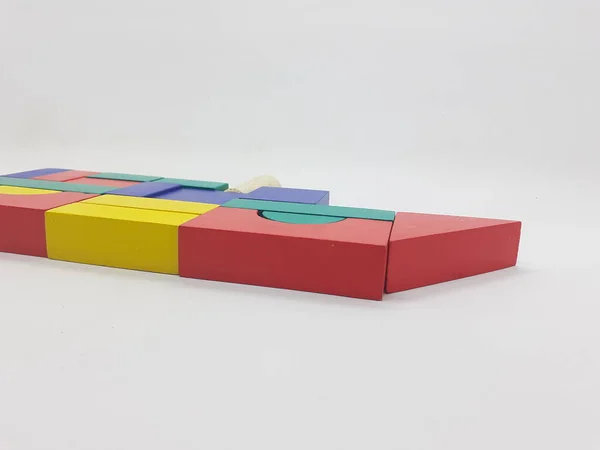Umělecké Ruční Barevné Různé Tvary Dřevěné Stavební Bloky Dětské Hračky — Stock fotografie