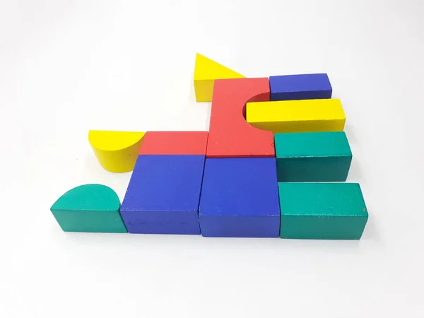Artistieke Handgemaakte Kleurrijke Diverse Vorm Houten Bouwstenen Kid Speelgoed Voor — Stockfoto