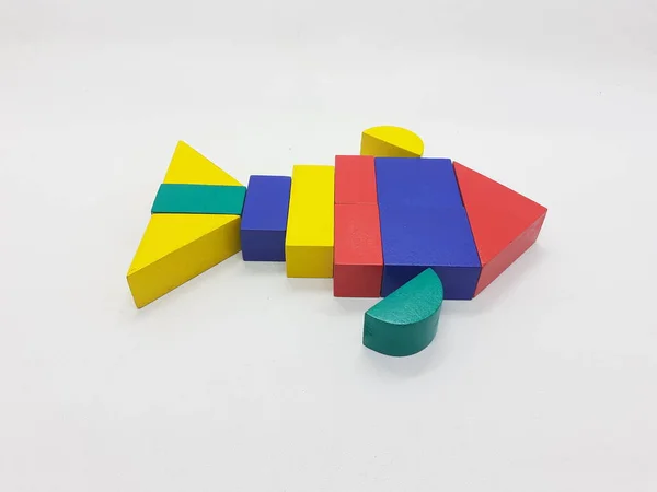 Artistique Fait Main Coloré Divers Blocs Construction Bois Jouets Pour — Photo