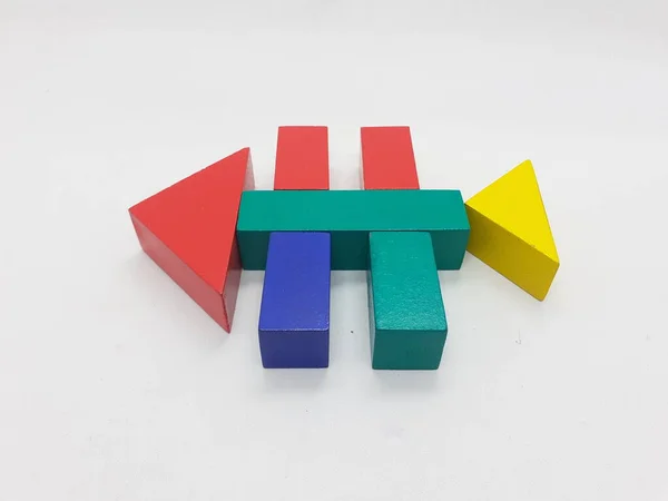 Artystyczne Ręcznie Kolorowe Różne Kształty Drewniane Klocki Budowlane Zabawki Dla — Zdjęcie stockowe