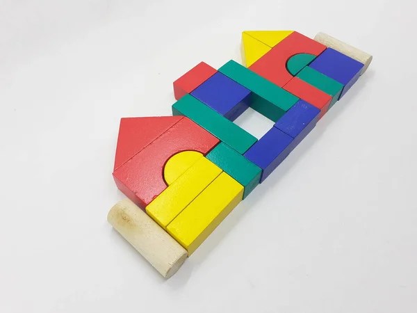 Művészeti Kézzel Készített Színes Különböző Formájú Faépítő Blokkok Kid Toys — Stock Fotó