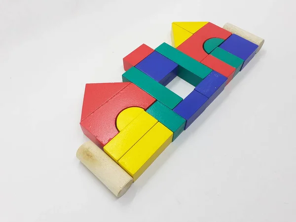 Artistique Fait Main Coloré Divers Blocs Construction Bois Jouets Pour — Photo