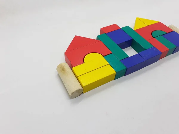 Artistique Fait Main Coloré Divers Blocs Construction Bois Jouets Pour — Photo