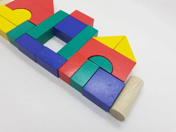Umělecké Ruční Barevné Různé Tvary Dřevěné Stavební Bloky Dětské Hračky — Stock fotografie