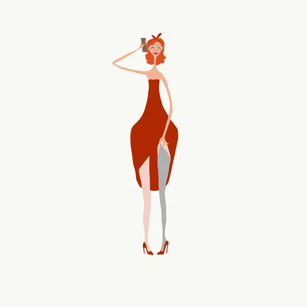 Девушка Телефоном Деловой Разговор Серый Чулок Красные Туфли Высокий Каблук — стоковое фото