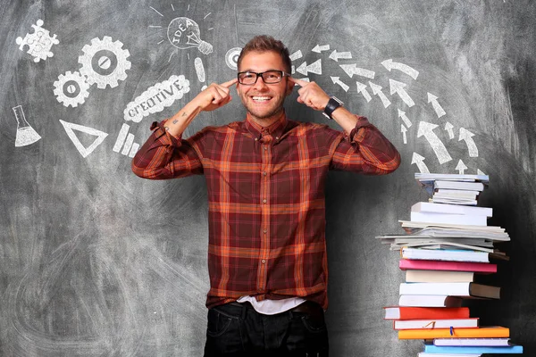 Happy man and blackboard — Stock Photo, Image