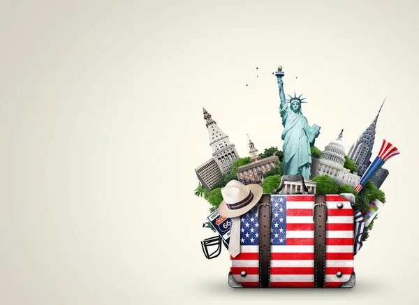 USA, vintage suitcase with American flag — Stock Photo, Image