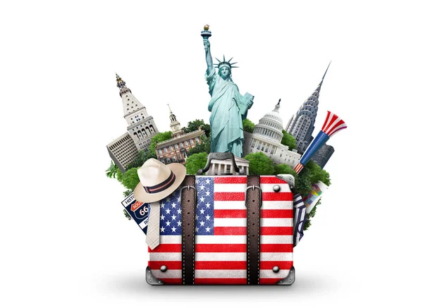EUA, mala vintage com bandeira americana — Fotografia de Stock