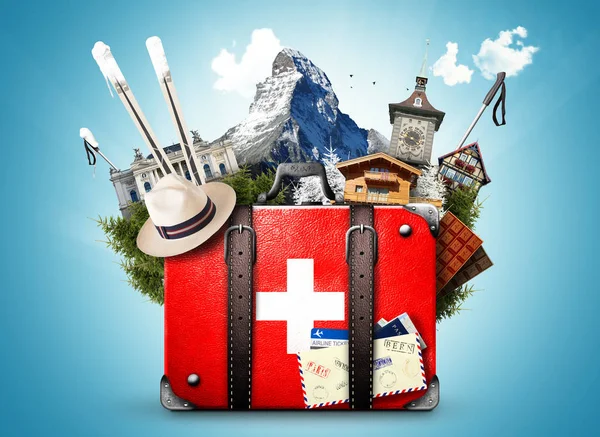 Швейцария, ретро чемодан — стоковое фото