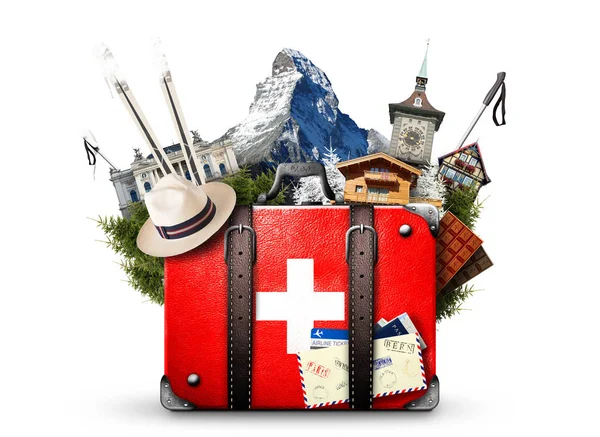 Швейцарія, ретро чемодан — стокове фото