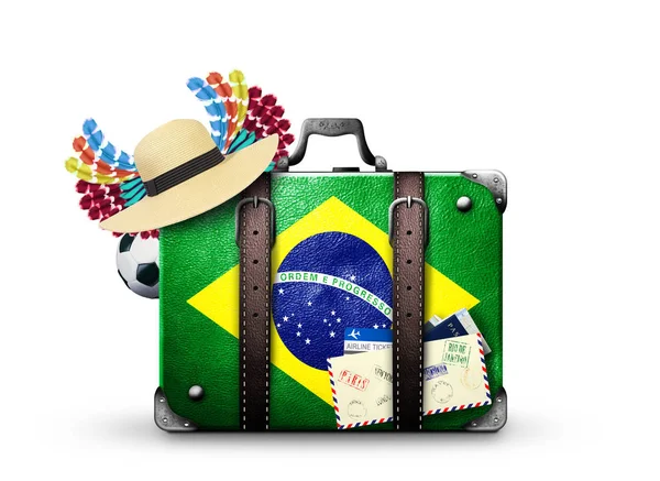 Brazil travel and retro suitcase — Stock Photo, Image