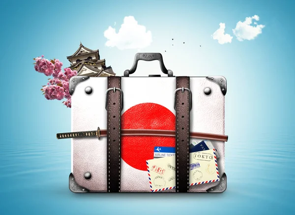 Japan, retro suitcase with — Stock Photo, Image