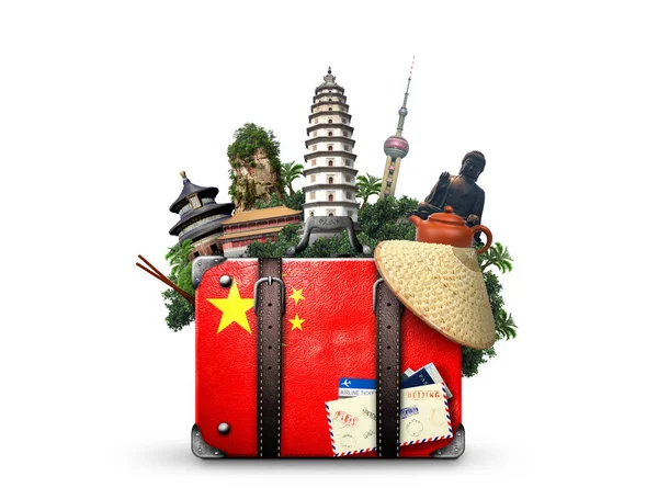 China, Chinese flag and landmarks — Stock Photo, Image