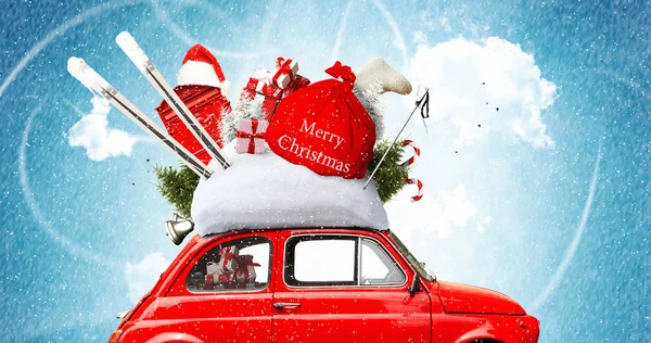 Samochód w Boże Narodzenie Santa Claus — Zdjęcie stockowe