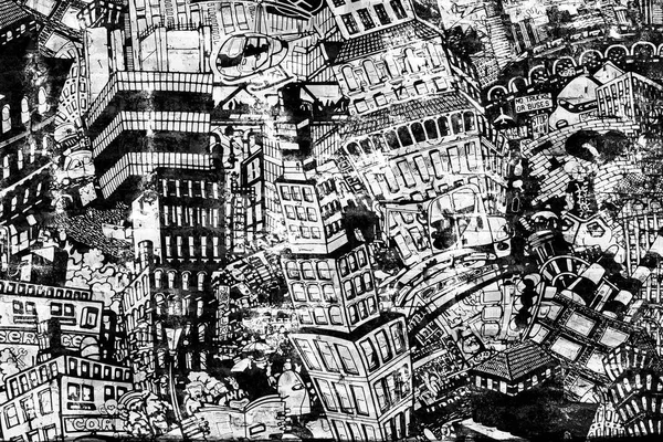 Stadt Eine Illustration Einer Großen Collage Mit Häusern Autos Und — Stockfoto