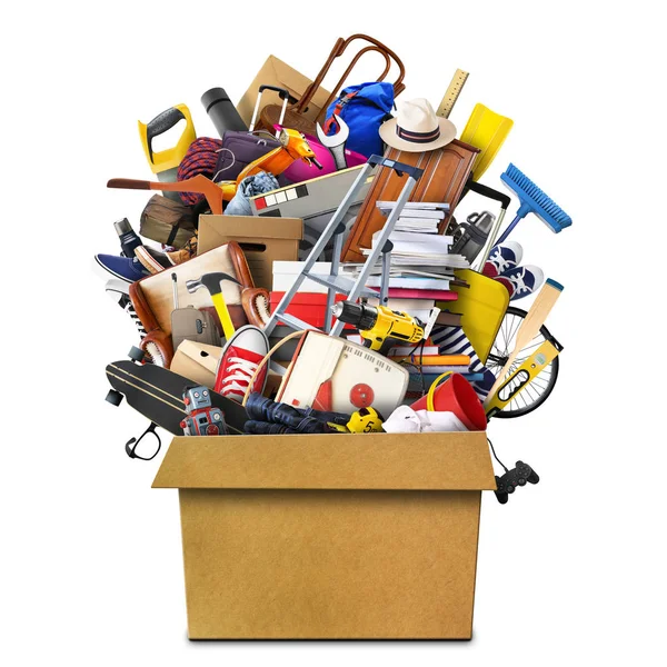 Large Pile Household Things Box — Stock Photo, Image