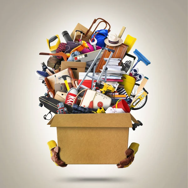 Large Pile Household Things Box — Stock Photo, Image