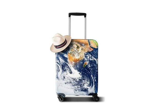 Traveler\'s bag with a print of the planet Earth