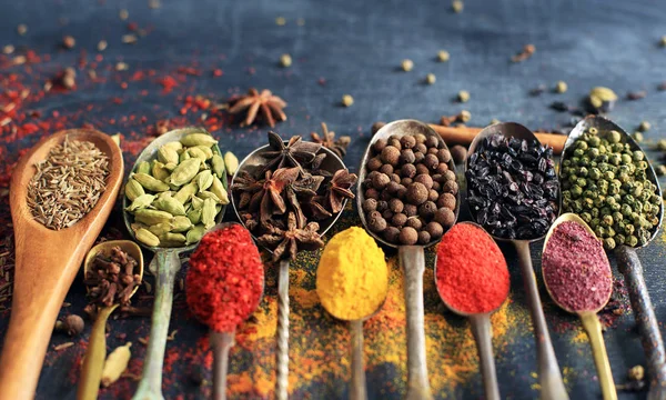 Food Background Old Vintage Spoons Spices — Stock Photo, Image