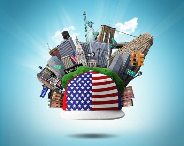 New York kolaj manzaraları ve kırmızı kapaklı