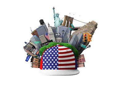 New York kolaj manzaraları ve kırmızı kapaklı