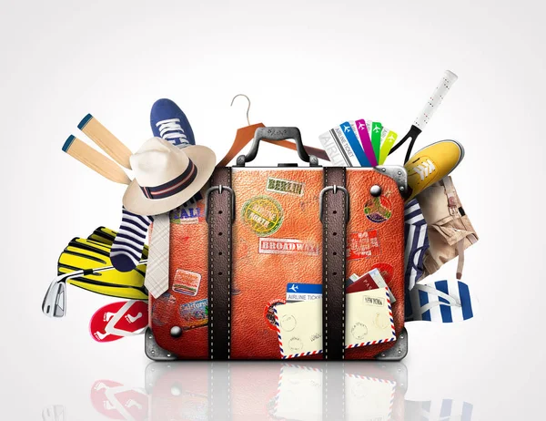 Retro Koffer Eines Reisenden Mit Reiseaufklebern — Stockfoto