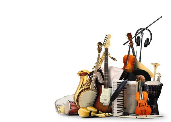 Instrumenty Muzyczne Orkiestra Lub Kolaż Muzyki — Zdjęcie stockowe