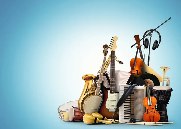 Instrumentos Musicais Orquestra Uma Colagem Música — Fotografia de Stock