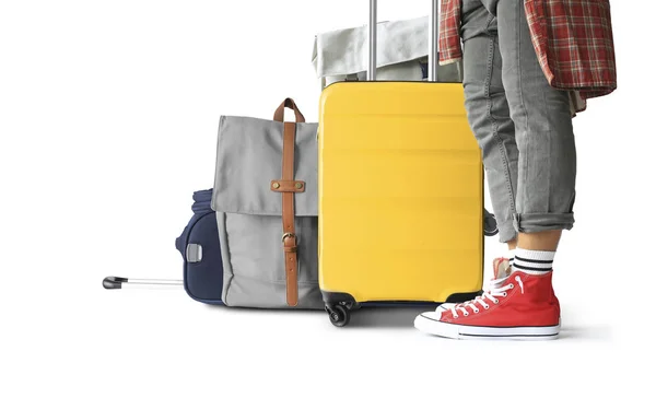 一个带着行李的旅客 旅游的概念 — 图库照片