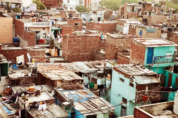 panorama of indian city rooftops, India Varanasi landscape, colorful houses in India, indian town sunny landscape