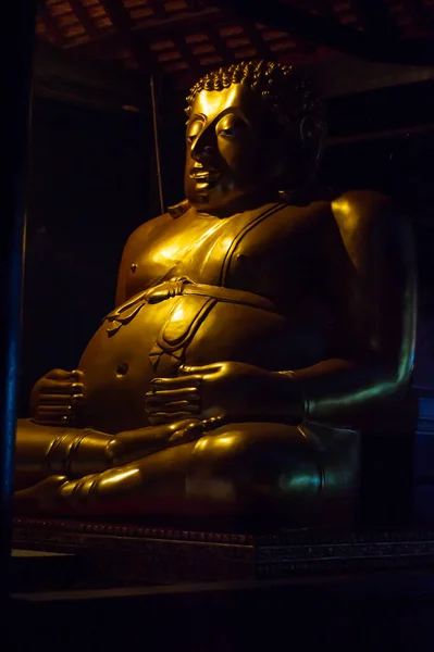 Buddha Socha Sangkhachai Buddha Velkým Tučným Tvarem Zlatou Barvou Stínu — Stock fotografie