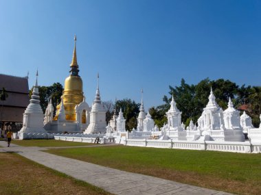 Chiang Mai Tayland-12 Ocak 2020: Wat Suan Dok Tapınağı B.E.2450, Prenses Dara Rasami, Chiang Mai hükümdarının ve akrabalarının kemiklerini toplamaktan memnuniyet duyar..