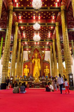 CHIANG MAI THAILAND-12 JANUARY 2020:Wat Chedi Luang temple,Standing buddha Chiang Mai art style that has been influenced by the art of Pala (India), cast with the highest bronze in the Lanna Kingdom.